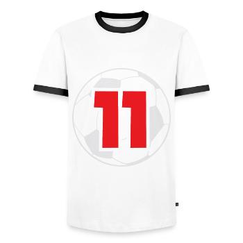 11. Geburtstag 11 Jahre Fußball Fußballspieler - Männer Kontrast-T-Shirt - Weiß/Schwarz - Vorne - AI Model Female 172 light (172cm) & AI Model Male 178 dark (178cm)