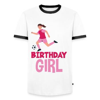 12th Birthday 12 Years Soccer Soccer Player - Men's Ringer Shirt - white/black - Front - AI Model Female 172 light (172cm) & AI Model Male 178 dark (178cm)