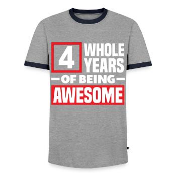 4th Birthday Children's Birthday Party - Men's Ringer Shirt - grey/navy  - Front - AI Model Female 172 light (172cm) & AI Model Male 178 light (178cm)