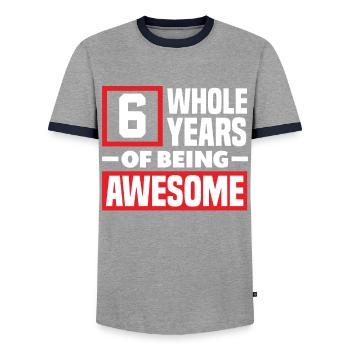 6th Birthday Children's Birthday Party - Men's Ringer Shirt - grey/navy  - Front - AI Model Female 172 light (172cm) & AI Model Male 178 light (178cm)
