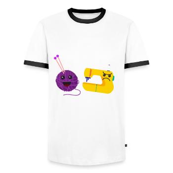 Funny Knitting Knitting Needle Gift - Men's Ringer Shirt - white/black - Front - AI Model Female 172 light (172cm) & AI Model Male 178 dark (178cm)