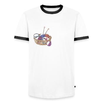 Funny Knitting Knitting Needle Gift - Men's Ringer Shirt - white/black - Front - AI Model Female 172 light (172cm) & AI Model Male 178 dark (178cm)