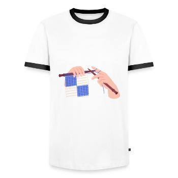 Funny Knitting Knitting Needle Gift - Men's Ringer Shirt - white/black - Front - AI Model Female 172 light (172cm) & AI Model Male 178 dark (178cm)