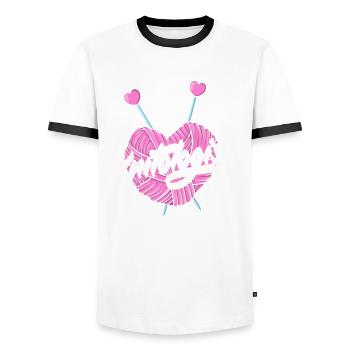 Funny Knitting Knitting Needle Gift - Men's Ringer Shirt - white/black - Front - AI Model Female 172 light (172cm) & AI Model Male 178 dark (178cm)