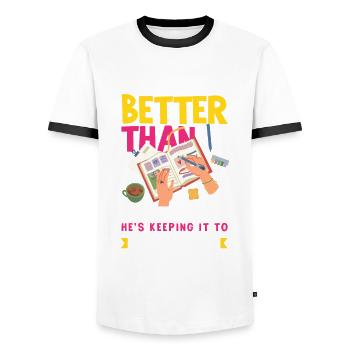 Livre de mémoire, Scrapbook, Scrapbook, Scrapbook, Scrapbook - T-shirt contrasté Homme - blanc/noir - Devant - AI Model Female 172 light (172cm) & AI Model Male 178 dark (178cm)