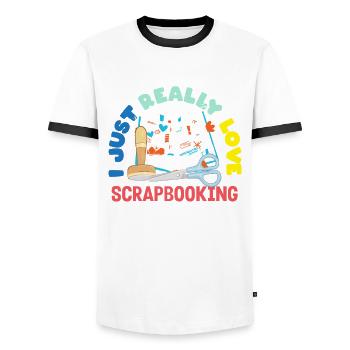 Erinnerungsbuch Scrapbook Sammelalbum Einklebebuch - Männer Kontrast-T-Shirt - Weiß/Schwarz - Vorne - AI Model Female 172 light (172cm) & AI Model Male 178 dark (178cm)