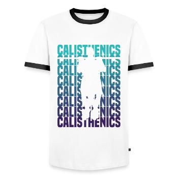 Calisthenics Training Fitness Workout - Men's Ringer Shirt - white/black - Front - AI Model Female 172 light (172cm) & AI Model Male 178 dark (178cm)