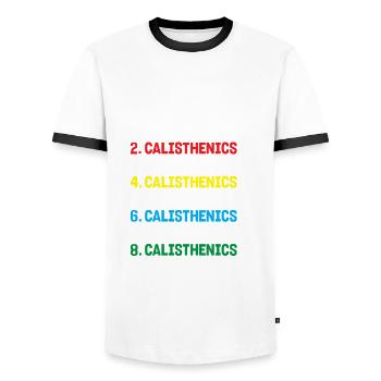 Calisthenics Training Fitness Workout - Men's Ringer Shirt - white/black - Front - AI Model Female 172 light (172cm) & AI Model Male 178 dark (178cm)
