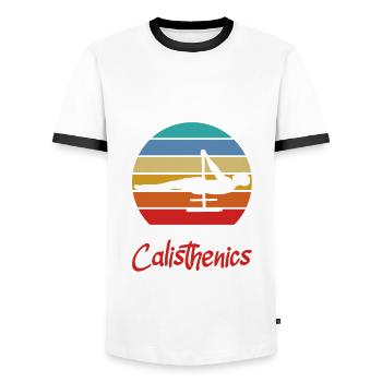 Calisthenics Training Fitness Workout - Men's Ringer Shirt - white/black - Front - AI Model Female 172 light (172cm) & AI Model Male 178 dark (178cm)