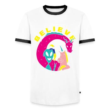 Funny Alien Alien Gift - Men's Ringer Shirt - white/black - Front - AI Model Female 172 light (172cm) & AI Model Male 178 dark (178cm)