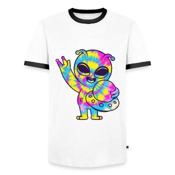 Funny Alien Alien Gift - Men's Ringer Shirt - white/black - Front - AI Model Female 172 light (172cm) & AI Model Male 178 dark (178cm)