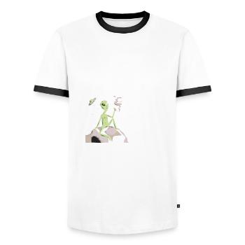 Funny Alien Alien Gift - Men's Ringer Shirt - white/black - Front - AI Model Female 172 light (172cm) & AI Model Male 178 dark (178cm)