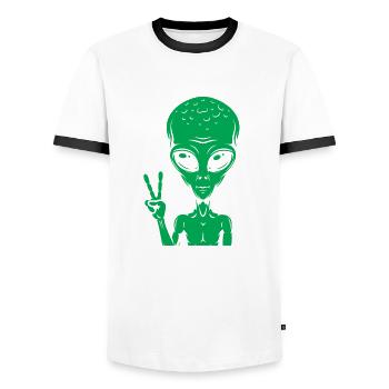Funny Alien Alien Gift - Men's Ringer Shirt - white/black - Front - AI Model Female 172 light (172cm) & AI Model Male 178 dark (178cm)