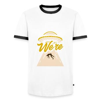 Funny Alien Alien Gift - Men's Ringer Shirt - white/black - Front - AI Model Female 172 light (172cm) & AI Model Male 178 dark (178cm)