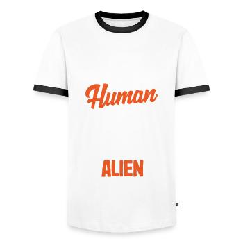 Funny Alien Alien Gift - Men's Ringer Shirt - white/black - Front - AI Model Female 172 light (172cm) & AI Model Male 178 dark (178cm)
