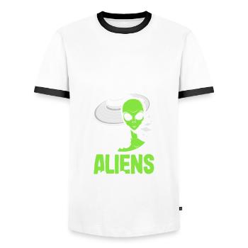 Funny Alien Alien Gift - Men's Ringer Shirt - white/black - Front - AI Model Female 172 light (172cm) & AI Model Male 178 dark (178cm)