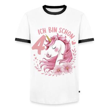 4. Geburtstag Mädchen 4 Jahre Pferd Pferde Einhorn - Männer Kontrast-T-Shirt - Weiß/Schwarz - Vorne - AI Model Female 172 light (172cm) & AI Model Male 178 dark (178cm)