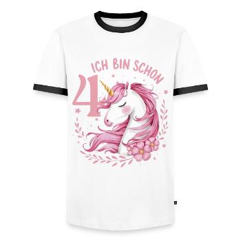 4. Geburtstag Mädchen 4 Jahre Pferd Pferde Einhorn - Männer Kontrast-T-Shirt - Weiß/Schwarz - Vorne - AI Model Female 172 light (172cm) & AI Model Male 178 dark (178cm)