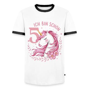 5th Birthday Girl 5 Years Horse Horses Unicorn - Men's Ringer Shirt - white/black - Front - AI Model Female 172 light (172cm) & AI Model Male 178 dark (178cm)