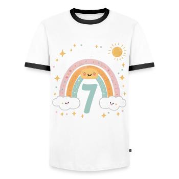 7th Birthday Shirt Rainbow Cloud - Men's Ringer Shirt - white/black - Front - AI Model Female 172 light (172cm) & AI Model Male 178 dark (178cm)