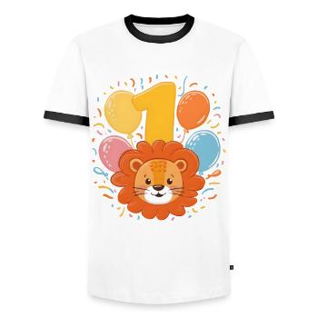 1er anniversaire Leo Fête d’anniversaire des enfants - T-shirt contrasté Homme - blanc/noir - Devant - AI Model Female 172 light (172cm) & AI Model Male 178 dark (178cm)