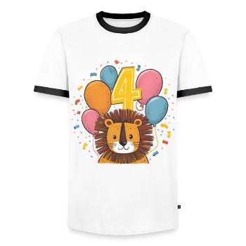 4ème anniversaire Leo Fête d’anniversaire des enfants - T-shirt contrasté Homme - blanc/noir - Devant - AI Model Female 172 light (172cm) & AI Model Male 178 dark (178cm)