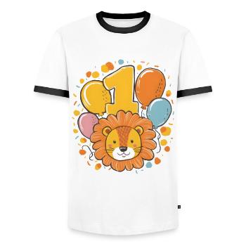 1er anniversaire Leo Fête d’anniversaire des enfants - T-shirt contrasté Homme - blanc/noir - Devant - AI Model Female 172 light (172cm) & AI Model Male 178 dark (178cm)
