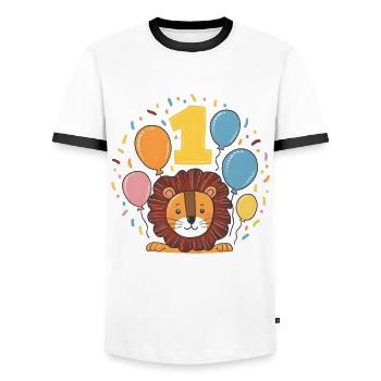 1er anniversaire Leo Fête d’anniversaire des enfants - T-shirt contrasté Homme - blanc/noir - Devant - AI Model Female 172 light (172cm) & AI Model Male 178 dark (178cm)