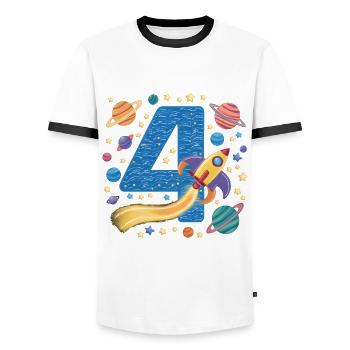 4th Birthday Boys 4 Years Planet Birthday - Men's Ringer Shirt - white/black - Front - AI Model Female 172 light (172cm) & AI Model Male 178 dark (178cm)