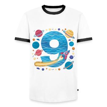 9th Birthday Boys 9 Years Planet Birthday - Men's Ringer Shirt - white/black - Front - AI Model Female 172 light (172cm) & AI Model Male 178 dark (178cm)
