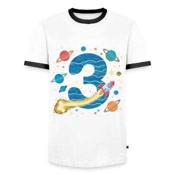 3rd Birthday Boys 3 Years Planet Birthday - Men's Ringer Shirt - white/black - Front - AI Model Female 172 light (172cm) & AI Model Male 178 dark (178cm)