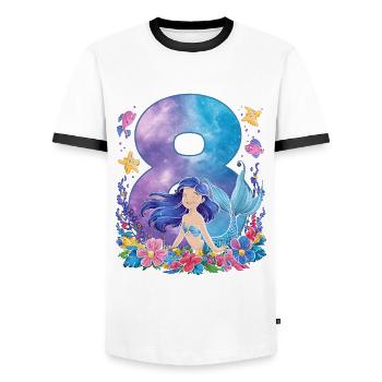 8th Birthday Girl 8 Years Mermaid Party - Men's Ringer Shirt - white/black - Front - AI Model Female 172 light (172cm) & AI Model Male 178 dark (178cm)