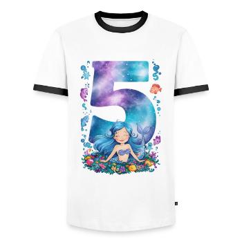 5th Birthday Girl 5 Years Mermaid Party - Men's Ringer Shirt - white/black - Front - AI Model Female 172 light (172cm) & AI Model Male 178 dark (178cm)