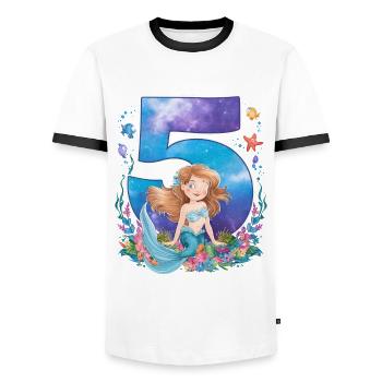 5th Birthday Girl 5 Years Mermaid Party - Men's Ringer Shirt - white/black - Front - AI Model Female 172 light (172cm) & AI Model Male 178 dark (178cm)