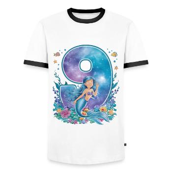 9th Birthday Girl 9 Years Mermaid Party - Men's Ringer Shirt - white/black - Front - AI Model Female 172 light (172cm) & AI Model Male 178 dark (178cm)