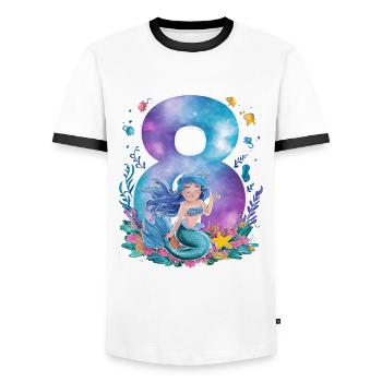8th Birthday Girl 8 Years Mermaid Party - Men's Ringer Shirt - white/black - Front - AI Model Female 172 light (172cm) & AI Model Male 178 dark (178cm)