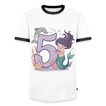 5th Birthday Girl 5 Years Mermaid Party - Men's Ringer Shirt - white/black - Front - AI Model Female 172 light (172cm) & AI Model Male 178 dark (178cm)