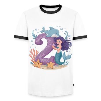 2ème anniversaire fille 2 ans sirène fête - T-shirt contrasté Homme - blanc/noir - Devant - AI Model Female 172 light (172cm) & AI Model Male 178 dark (178cm)