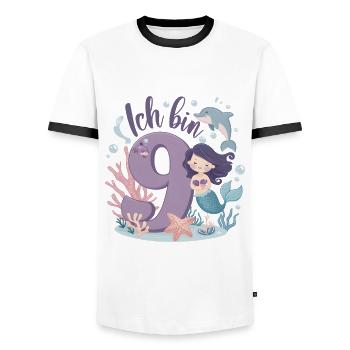 9th Birthday Girl 9 Years Mermaid Party - Men's Ringer Shirt - white/black - Front - AI Model Female 172 light (172cm) & AI Model Male 178 dark (178cm)
