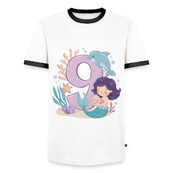 9th Birthday Girl 9 Years Mermaid Party - Men's Ringer Shirt - white/black - Front - AI Model Female 172 light (172cm) & AI Model Male 178 dark (178cm)