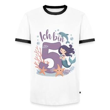 5th Birthday Girl 5 Years Mermaid Party - Men's Ringer Shirt - white/black - Front - AI Model Female 172 light (172cm) & AI Model Male 178 dark (178cm)