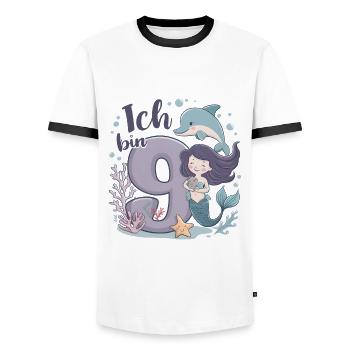 9th Birthday Girl 9 Years Mermaid Party - Men's Ringer Shirt - white/black - Front - AI Model Female 172 light (172cm) & AI Model Male 178 dark (178cm)
