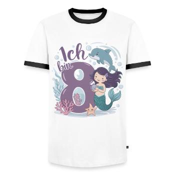 8th Birthday Girl 8 Years Mermaid Party - Men's Ringer Shirt - white/black - Front - AI Model Female 172 light (172cm) & AI Model Male 178 dark (178cm)