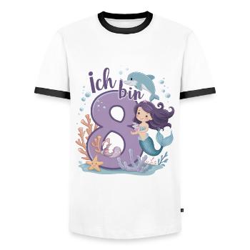 8th Birthday Girl 8 Years Mermaid Party - Men's Ringer Shirt - white/black - Front - AI Model Female 172 light (172cm) & AI Model Male 178 dark (178cm)