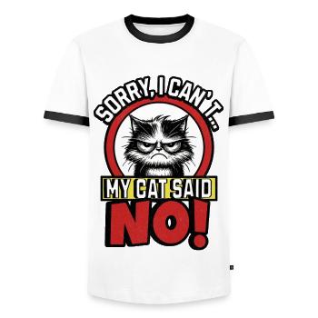 SORRY I CAN´T MY CAT SAID NO - Männer Kontrast-T-Shirt - Weiß/Schwarz - Vorne - AI Model Female 172 light (172cm) & AI Model Male 178 dark (178cm)