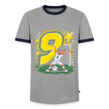 9. Geburtstag 9 Jahre Fußball Fußballspieler - Männer Kontrast-T-Shirt - Grau/Navy  - Vorne - AI Model Female 172 light (172cm) & AI Model Male 178 light (178cm)
