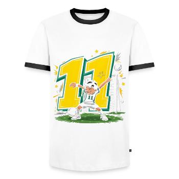 11e anniversaire 11 ans de football Joueur de football - T-shirt contrasté Homme - blanc/noir - Devant - AI Model Female 172 light (172cm) & AI Model Male 178 dark (178cm)