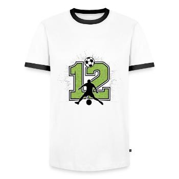 12th Birthday 12 Years Soccer Soccer Player - Men's Ringer Shirt - white/black - Front - AI Model Female 172 light (172cm) & AI Model Male 178 dark (178cm)