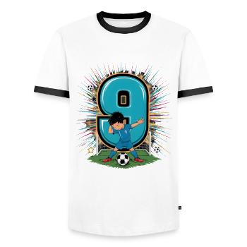 9. Geburtstag 9 Jahre Fußball Fußballspieler - Männer Kontrast-T-Shirt - Weiß/Schwarz - Vorne - AI Model Female 172 light (172cm) & AI Model Male 178 dark (178cm)