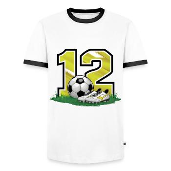 12th Birthday 12 Years Soccer Soccer Player - Men's Ringer Shirt - white/black - Front - AI Model Female 172 light (172cm) & AI Model Male 178 dark (178cm)